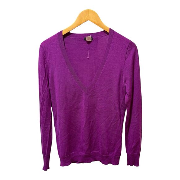 J Crew Purple 100% Merino Wool V Neck Pullover Sweater Size M - Picture 1 of 6